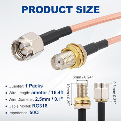MECCANIXITY SMA Antenna Extension Cable, 16.4ft SMA Male Inner Pin to Female - Image 2