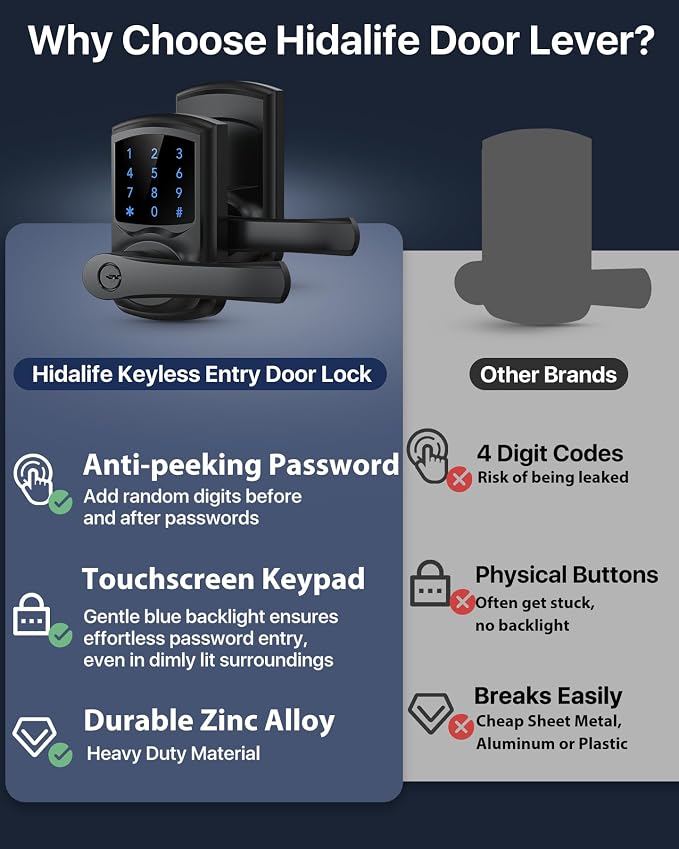 HIDALIFE Keyless Entry Door Lock, Keypad Door-Lock - Image 4