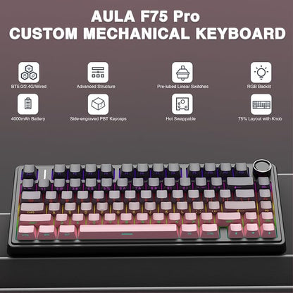AULA F75 Pro Wireless Mechanical Keyboard, 75% Hot Swappable Custom Keyboard - Image 2