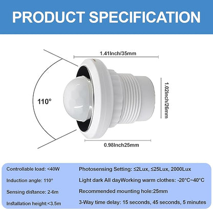 2 Pack PIR Motion Sensor Light Switch, AC 110-240V Adjustable LUX Light - Image 4