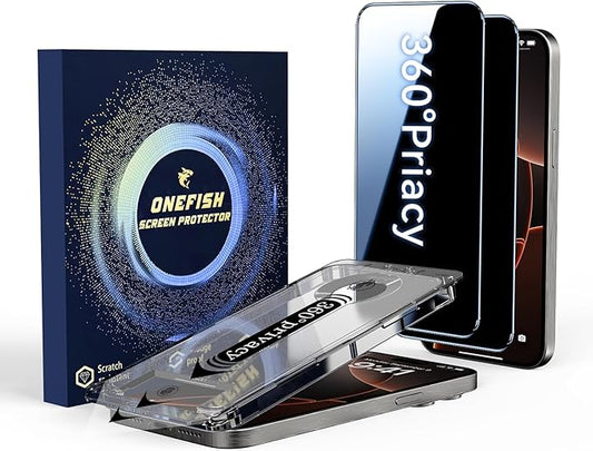 OneFish Screen Protector for iPhone 15Plus/16Plus Privacy, 4-Way 360° Anti-Spy by OneFish