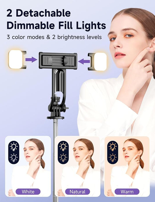 53'' Selfie Stick Tripod with Light, Extendable Selfie Stick with Remote - Image 2