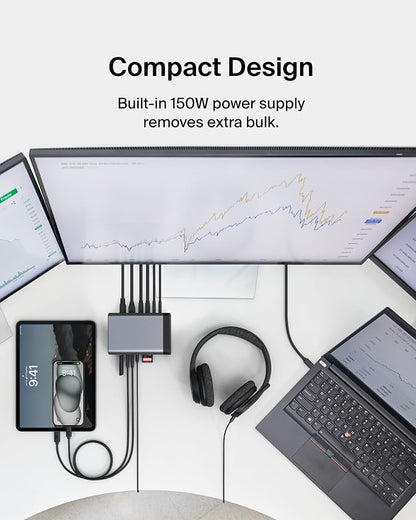 Belkin USB-C Hub, 11-in-1 Pro GaN Dock 150W, 3.5mm Port, 4K HDMI Ports - Image 7