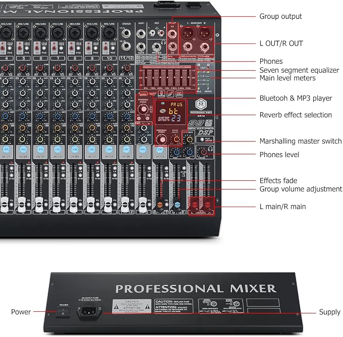 W IN-MIX DX12 Professional DJ Audio Mixer 12 Channel - Image 7