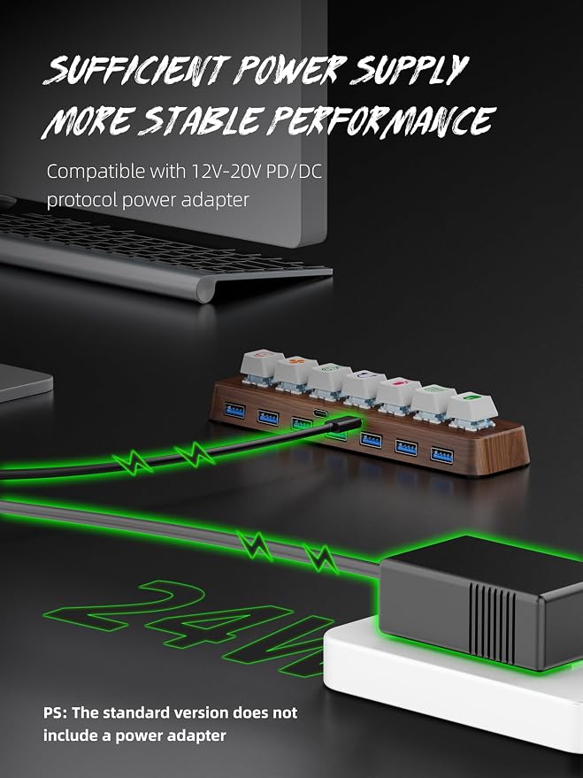 7-Port USB 3.0 Powered Hub, RGB Lighting, Hot-Swappable Cherry MX Switch Support - Image 2
