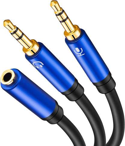 Tan QY Headphone Splitter 1Ft, 3.5mm Female to 2 Dual 3.5mm Male Headphone Mic - Image 2