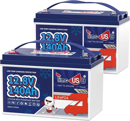 12V 140Ah LiFePO4 Battery 2Packs, Lithium Battery by Timeusb
