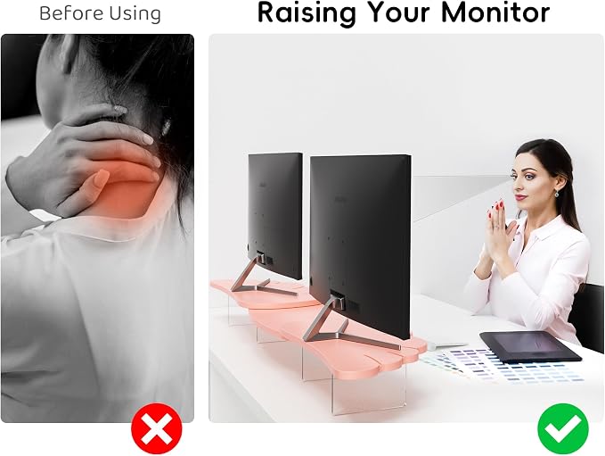 Dual Monitor Stand Riser, Wing-Shaped Sturdy Desktop Computer Wood Stand - Image 4