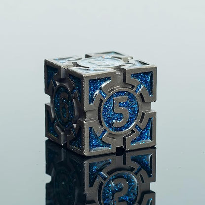 Blue Black Nickel Finish Heavy Metal DND Dice Set - Image 6