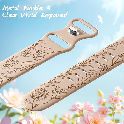 SNBLK 6 Pack Floral Engraved Bands Compatible - Image 3