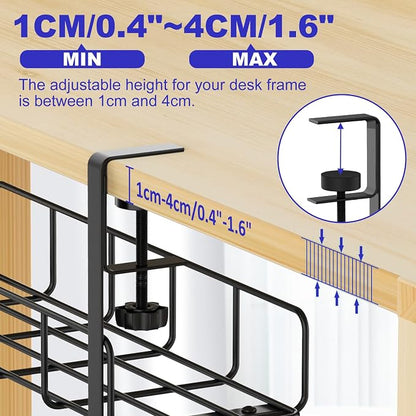 Under Desk Cable Management Tray, 15.7'' No Drill Steel Desk Cable Organizers - Image 4