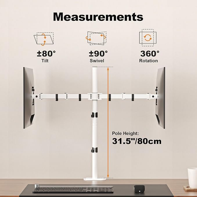 Suptek Dual LED LCD Monitor Stand up Desk Mount Extra Tall 31.5" Pole Heavy - Image 2