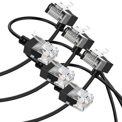 Cat6A Ethernet Cable 90 Degree Downward Angled 30FT 3 Pack, Flexible Slim & by Thzzhnno