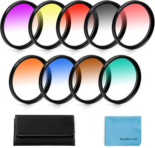49mm Graduated Color Filters Kit 9 Pieces Gradual Colour Lens Filter Kit Set by Unknown