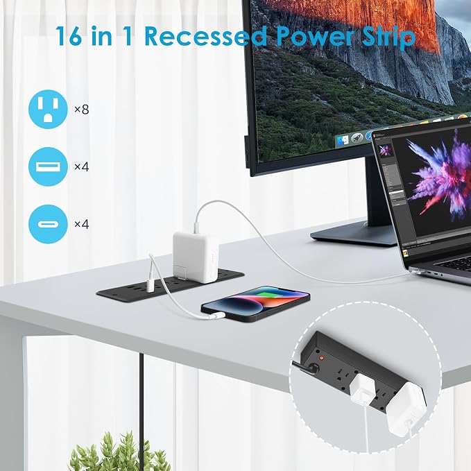 HHSOET 8 Outlet Recessed Power Strip, 30W Fast Charging Furniture Power Outlet - Image 5