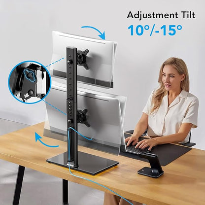 AX WABER Dual Monitor Stand Vertical Stack Screen Free-Standing Desk Mount Arm - Image 5