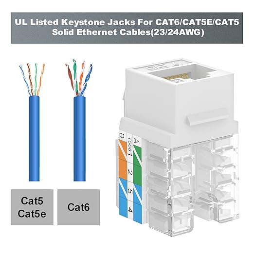 VCE Cat6 RJ45 Keystone Jacks UL Listed 50-Pack, Punch Down Ethernet Wall Jack - Image 5