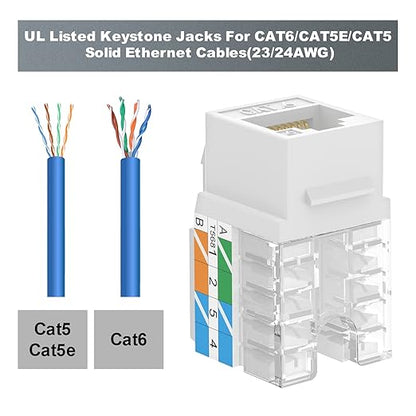 VCE Cat6 RJ45 Keystone Jacks UL Listed 50-Pack, Punch Down Ethernet Wall Jack - Image 5