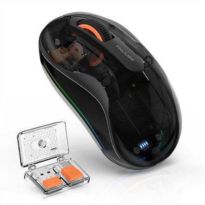 Bluetooth Wireless Mouse, Transparent RGB Tri-Modes Mouse, USB-C Receiver Ideal - Image 2