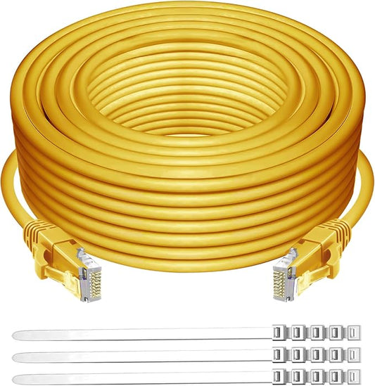 Adoreen Cat 6 Ethernet Cable 75 Ft-Yellow, Outdoor & Indoor Snagless Long Round by Adoreen