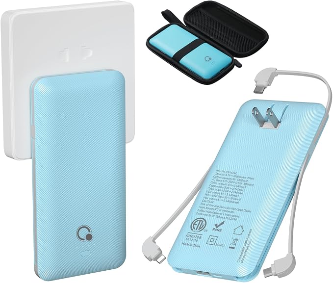 Q 10000mAh Power Bank, Slim Portable Charger, 4 Output External Battery Pack by BrandQ