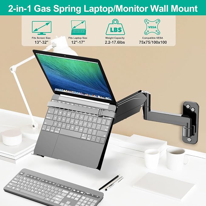 Laptop Wall Mount, 2-in-1 Gas Spring Wall Holder - Image 3