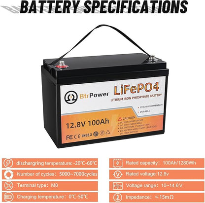 4 Pack 12V 100Ah LiFePO4 Deep Cycle Battery, Support 4S4P, Built-in 100A BMS - Image 4