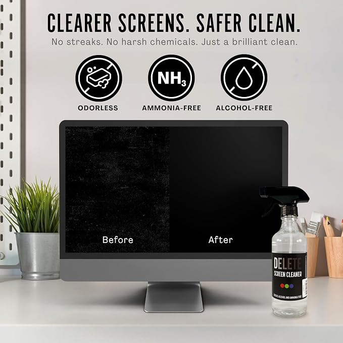 Delete Screen Cleaner Spray Kit, 16oz Bottle and 12"x12" Microfiber Cleaning - Image 2
