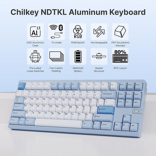 Chilkey ND TKL Aluminum Mechanical Keyboard, 87 Keys Tenkeyless Wireless Gaming - Image 2