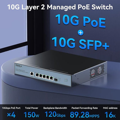 SODOLA 10Gb L2 Managed Switch, 5 x 10G RJ-45 Ports, 1 x 10G SFP+ Port, Support - Image 3