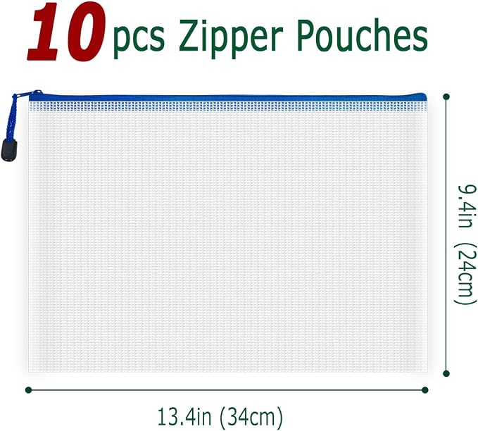 AUSTARK 10 Pcs Zipper File Bags, Waterproof Plastic Mesh Pouch - Image 2