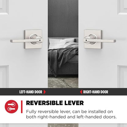 Kwikset Casey Door Handle, Satin Nickel | Interior Lever | Keyless Turn Lock | - Image 5