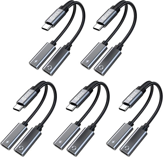 USB C Splitter, 1 in 2 Out Dual USB C Type Headphone and 60W PD Charger Audio by KINBOOFI