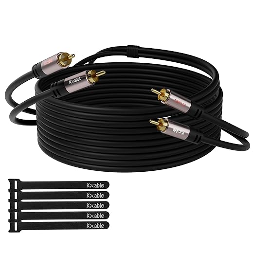 RCA Cable 125FT, 2RCA Male to 2RCA Male Stereo Audio Cable, 【Oxygen-Free Copper by Kxable