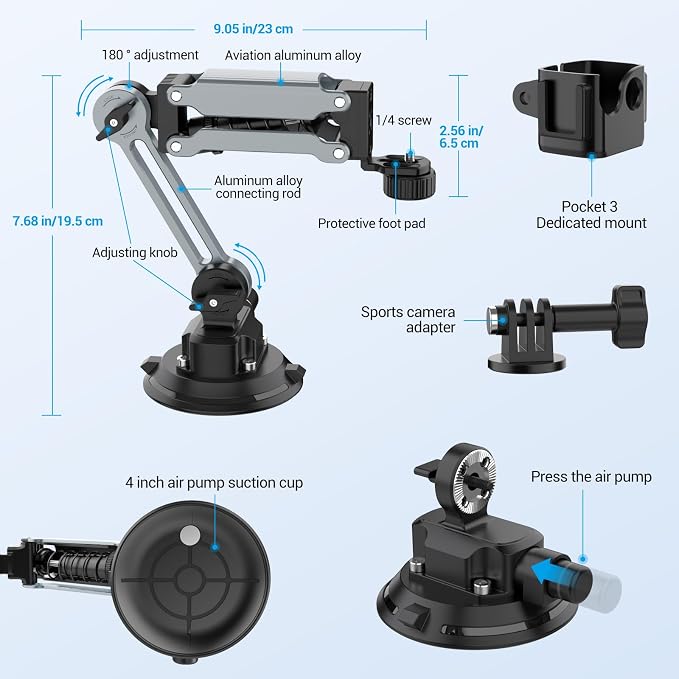 Geyo Camera Suction Cup Mount, Aluminum Alloy Multi-Function Shock Absorber Arm - Image 7