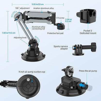 Geyo Camera Suction Cup Mount, Aluminum Alloy Multi-Function Shock Absorber Arm - Image 7