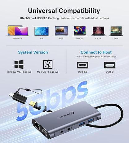 UtechSmart USB Docking Station, 11 IN 1 USB C Dock Triple Display, USB 3.0 - Image 4