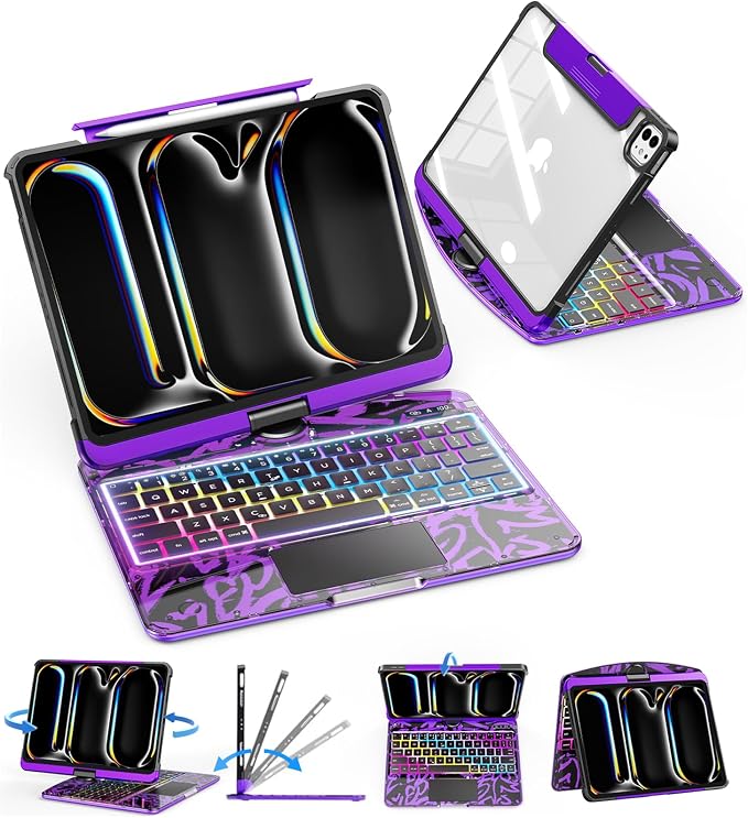 SIBEITU Keyboard Case for iPad Pro 11 Inch, 360 Rotatable iPad Pro 11 Clear by SIBEITU
