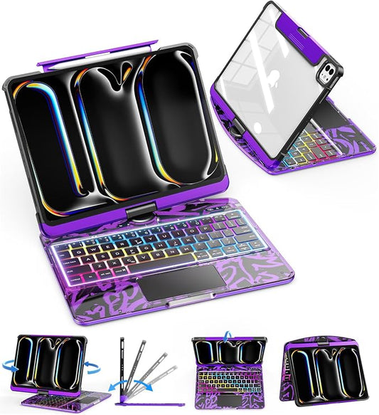 SIBEITU Keyboard Case for iPad Pro 11 Inch, 360 Rotatable iPad Pro 11 Clear by SIBEITU