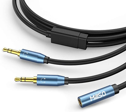 MillSO Audio Splitter, Female to 2 Male 3.5mm TRS Audio Splitter, 8 Feet by MillSO