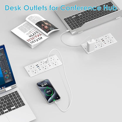 30W Recessed Power Strip USB C, Desk Flush Mount Outlet Plug in 6 AC & 8 USB - Image 5