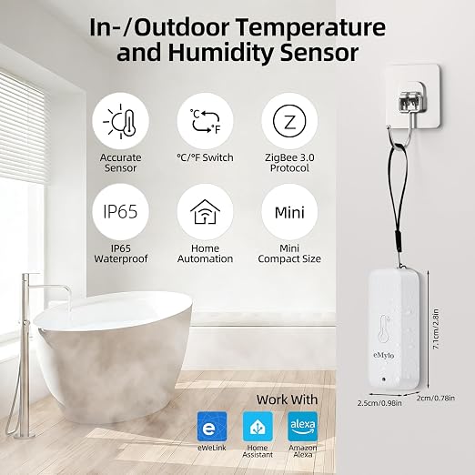 eMylo Zigbee Temperature and Humidity Sensor, IP65 Indoor Outdoor Thermometer - Image 2