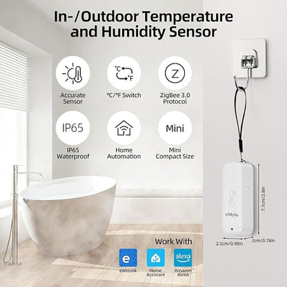 eMylo Zigbee Temperature and Humidity Sensor, IP65 Indoor Outdoor Thermometer - Image 2