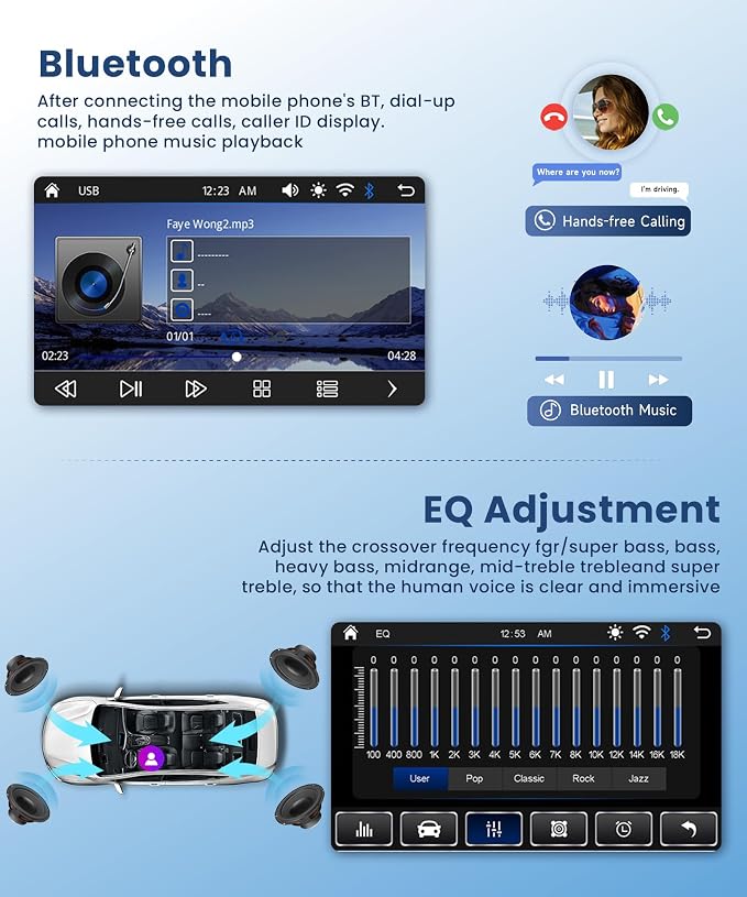 2 DIN Car Stereo Wireless Carplay&Android Auto, USB-C Head Unit 7” Touch Screen - Image 6