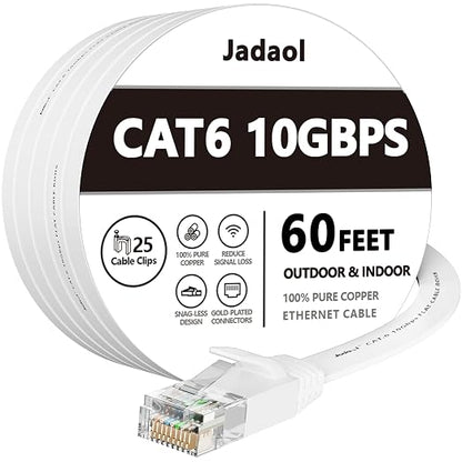 Jadaol Cat 6 Ethernet Cable 60 ft, 10Gbps Support Cat8 Cat7 Network, Flat RJ45 by Jadaol