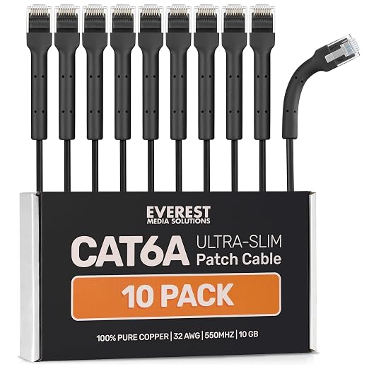 Everest Ultra Slim Cat6a Ethernet Patch Cables 7ft Black by EverestMediaSolutions