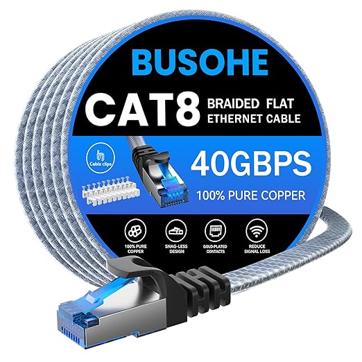 BUSOHE Cat 8 Ethernet Cable 82 ft, Nylon Braided High Speed Heavy Duty Network by BUSOHE