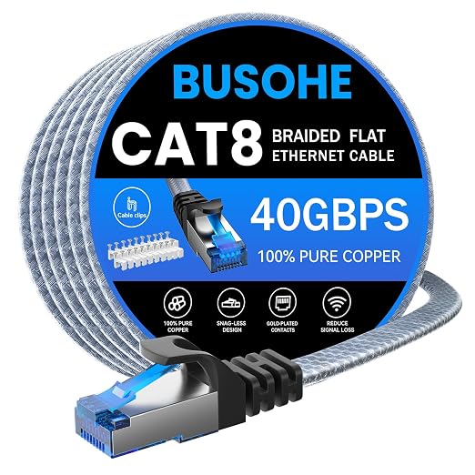 BUSOHE Cat 8 Ethernet Cable 27 ft, Nylon Braided High Speed Heavy Duty Network by BUSOHE