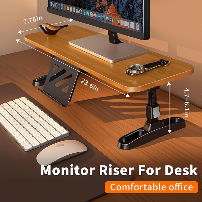 Wooden Monitor Stand Riser for Desk, Adjustable Height Monitor Shelf Riser - Image 2
