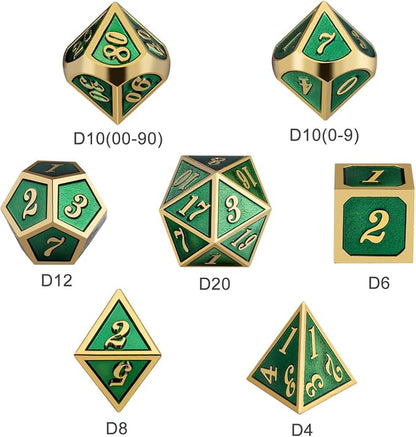 Metal Dice Set D&D, DNDND 7 Die Green DND Dice - Image 3
